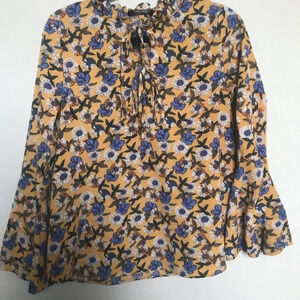 Doe & Rae Mustard Floral Long Bell Sleeve Top